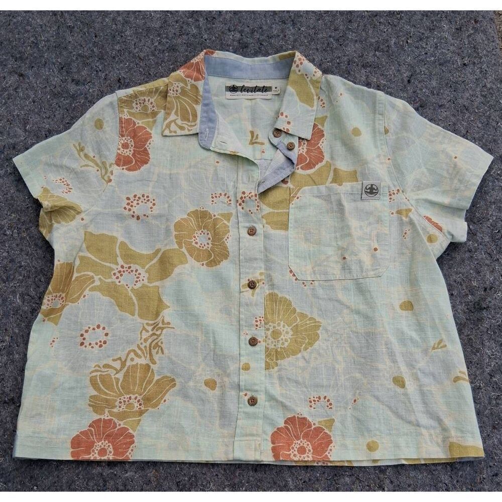 Levitate womens medium hemp organic cotton boxy top earthtone eco-friendly shirt